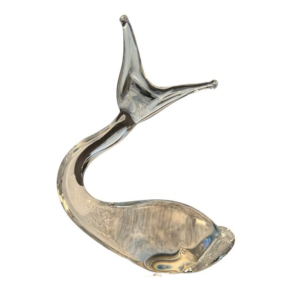Handblown Crystal Glass Whale Figurine 5.5" Tall Signed NV Elegant Decor - Picture 3 of 6